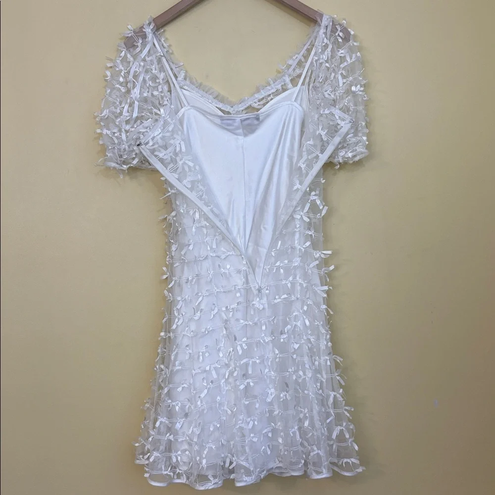 Betsey Johnson x UO | White Allover Bow Puff Sleeve Mini Slip Dress in size XS - Picture 16 of 17